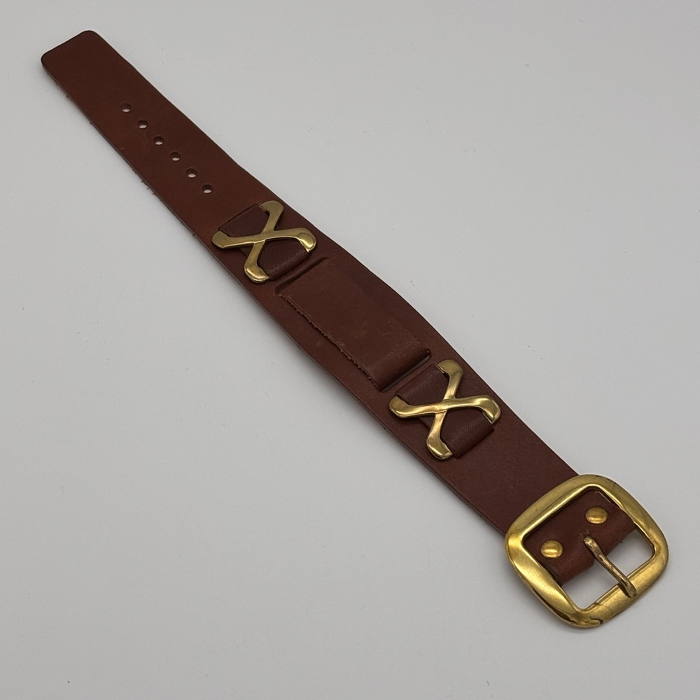 Vintage 32mm Genuine Brown Leather w/ Gold Accents & Buckle Watch Band Strap New